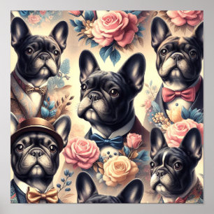 Cute Vintage French Bulldog Painting Poster