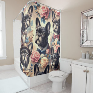 Cute Vintage French Bulldog Painting Shower Curtain