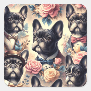 Cute Vintage French Bulldog  Painting Square Sticker