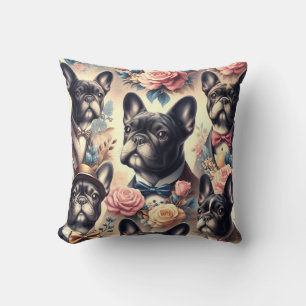 Cute Vintage French Bulldog  Painting Throw Pillow