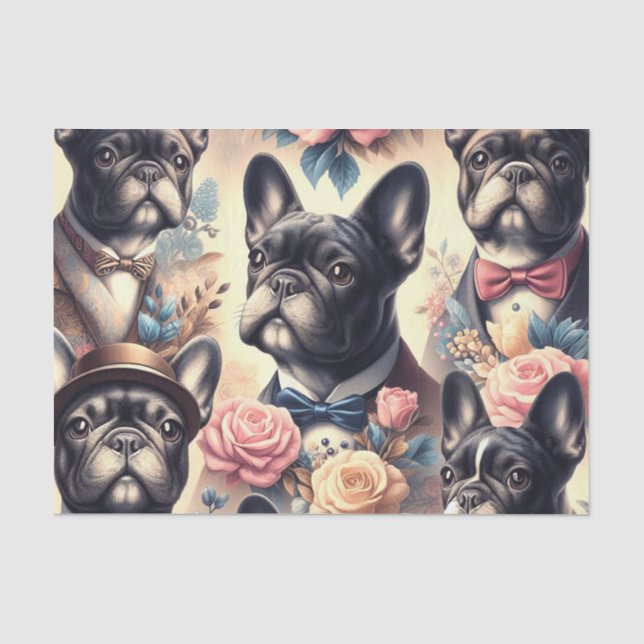 Cute Vintage French Bulldog  Painting Tissue Paper (Front)