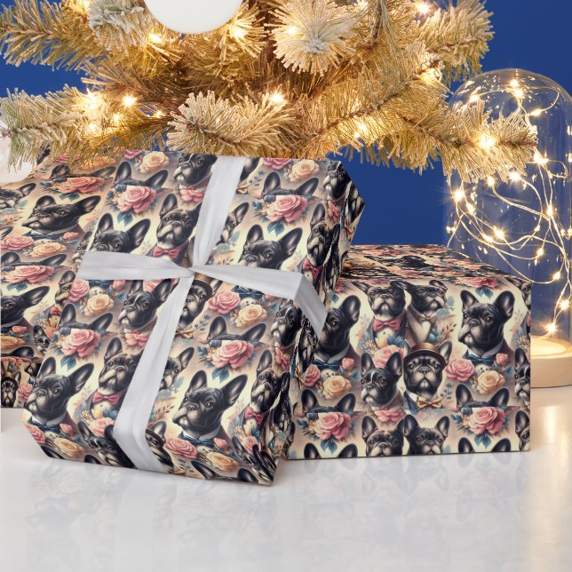 Cute Vintage French Bulldog  Painting Wrapping Paper (Holidays)