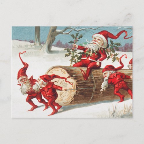 Cute Vintage Funny Santa Christmas Elves Postcard