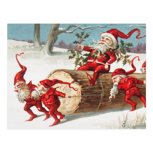 Cute Vintage Funny Santa Christmas Elves Postcard | Zazzle.com