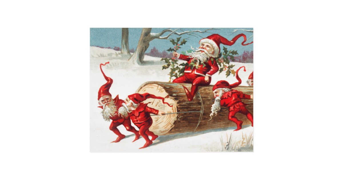 Cute Vintage Funny Santa Christmas Elves Postcard | Zazzle.com