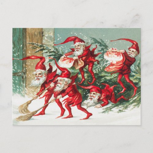 Cute Vintage Funny Santa Christmas Elves Postcard