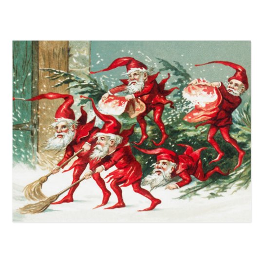 Cute Vintage Funny Santa Christmas Elves Postcard | Zazzle.com