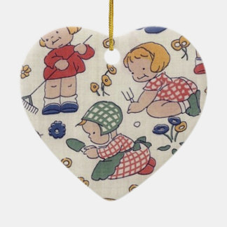 Cute Vintage Gardening Heart Ceramic Ornament