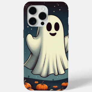 Cute, vintage ghost & pumpkin halloween art iPhone 15 pro max case