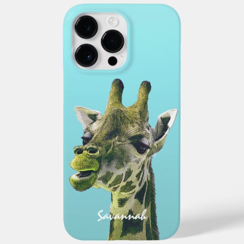 Cute Vintage Giraffe Lime Green on Aqua Case_Mate iPhone 14 Pro Max Case