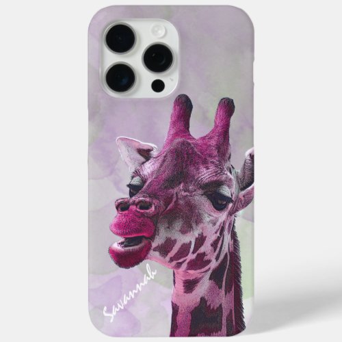 Cute Vintage Giraffe Pink Raspberry and Gray iPhone 15 Pro Max Case