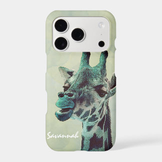 Cute Vintage Giraffe Watercolor Aqua Blue iPhone 17 Pro Case