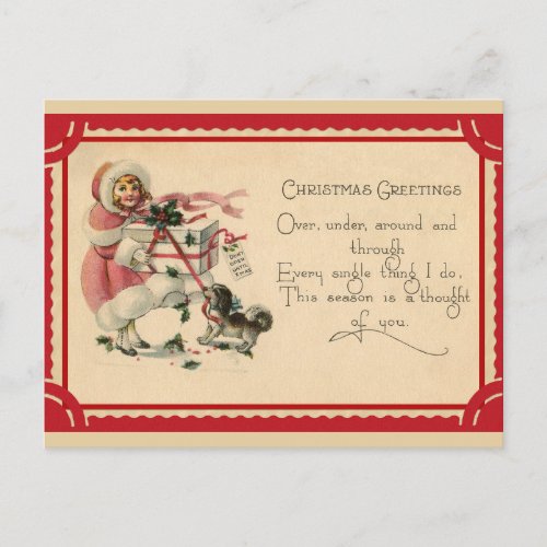 Cute Vintage Girl Christmas Greetings Postcard