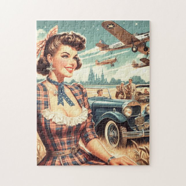 Cute Vintage Girl Illustration Jigsaw Puzzle (Vertical)