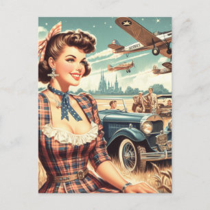 Cute Vintage Girl Illustration Postcard