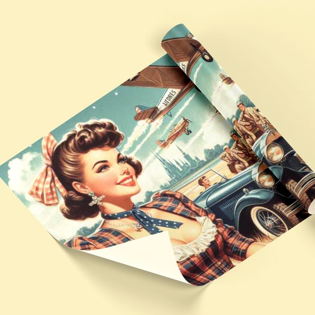 Cute Vintage Girl Illustration Wrapping Paper (Creator Uploaded)