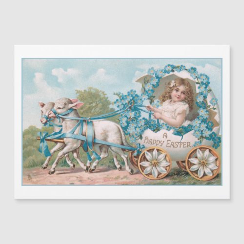 Cute Vintage Girl in Easter Egg Carriage 