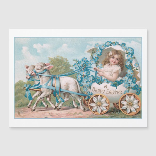 Cute Vintage Girl in Easter Egg Carriage  (Front)