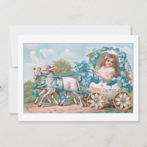 Cute Vintage Girl in Easter Egg Carriage  Holiday Card