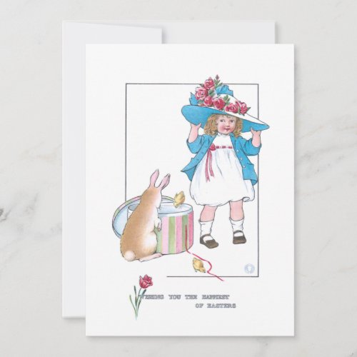 Cute Vintage Girl wEaster Bonnet Bunny  Chicks Holiday Card
