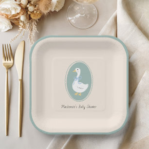 Cute Vintage Goose Baby Shower Paper Plates