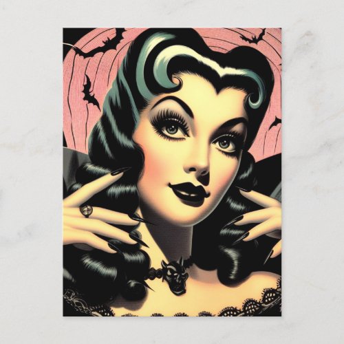 Cute Vintage Goth Pin_up Postcard