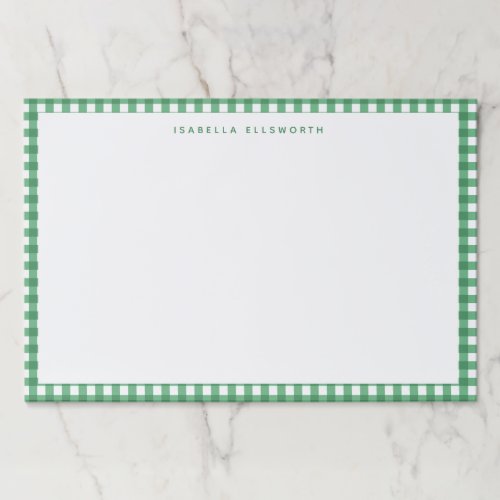 Cute Vintage Green Gingham Plaid Personalized Paper Pad