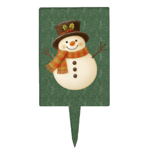 Cute, vintage green rustic snowman cake topper