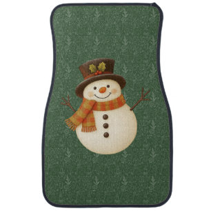 Cute, vintage green rustic snowman car floor mat