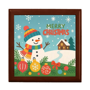Cute, vintage green rustic snowman gift box