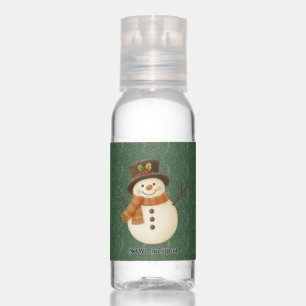 Cute, vintage green rustic snowman hand sanitizer