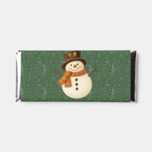 Cute, vintage green rustic snowman hershey bar favors
