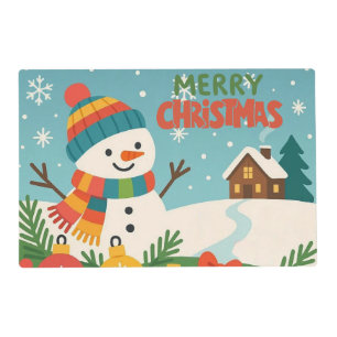 Cute, vintage green rustic snowman placemat