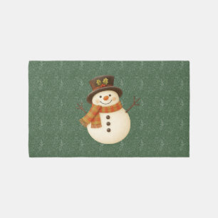 Cute, vintage green rustic snowman rug