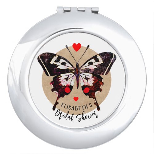  Cute Vintage Grunge Butterfly And Hearts Add Name Compact Mirror