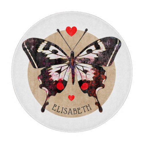  Cute Vintage Grunge Butterfly And Hearts Add Name Cutting Board