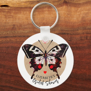Cute Vintage Grunge Butterfly And Hearts Add Name Keychain