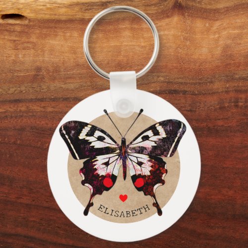  Cute Vintage Grunge Butterfly And Hearts Add Name Keychain