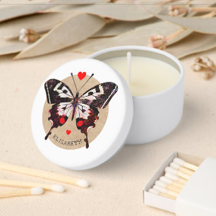 Cute Vintage Grunge Butterfly And Hearts Add Name Mini Candle Favors