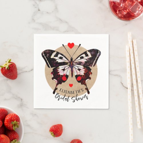  Cute Vintage Grunge Butterfly And Hearts Add Name Napkins