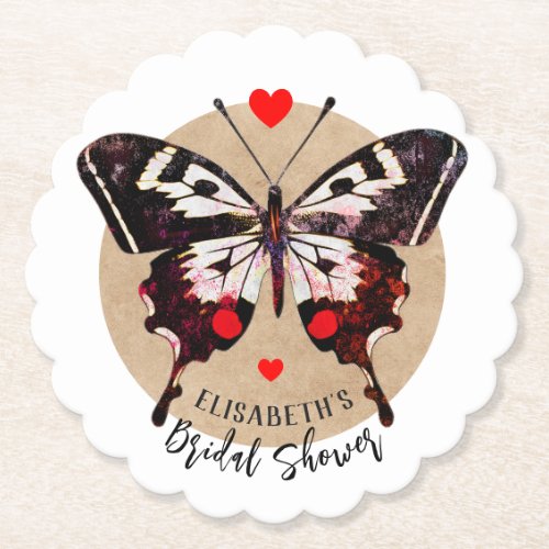  Cute Vintage Grunge Butterfly And Hearts Add Name Paper Coaster