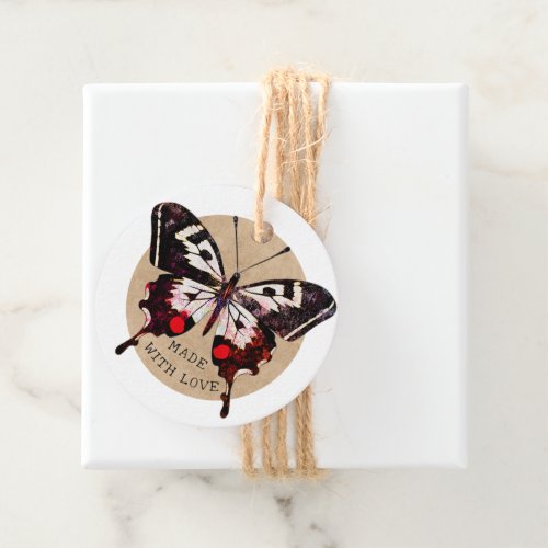 Cute Vintage Grunge Butterfly Brown Made With Love Favor Tags