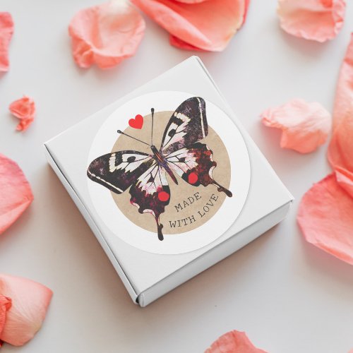Cute Vintage Grunge Butterfly Heart Made With Love Classic Round Sticker