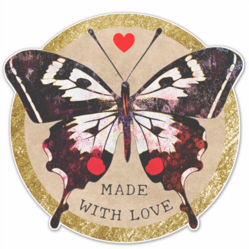 Cute Vintage Grunge Butterfly Heart Made With Love Sticker