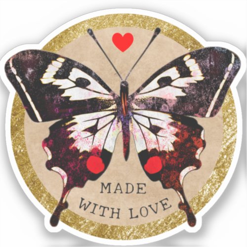 Cute Vintage Grunge Butterfly Heart Made With Love Sticker