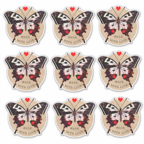 Cute Vintage Grunge Butterfly Heart Made With Love Sticker