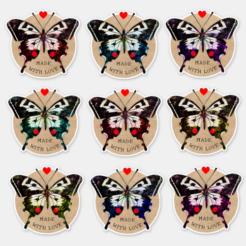 Cute Vintage Grunge Butterfly Heart Made With Love Sticker