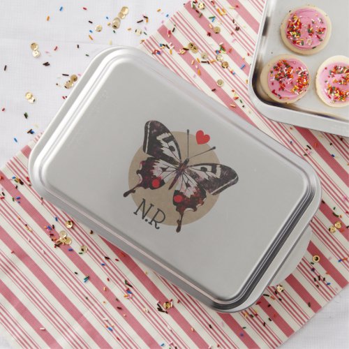  Cute Vintage Grunge Butterfly  Heart Monogrammed Cake Pan