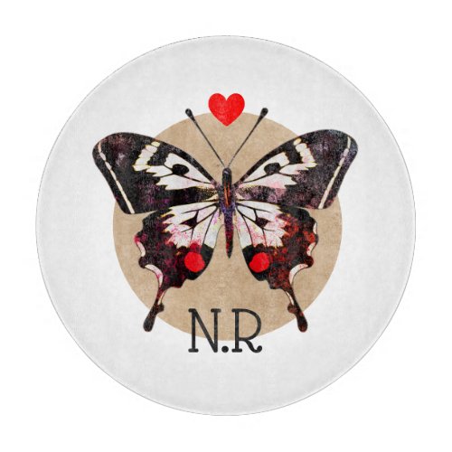  Cute Vintage Grunge Butterfly  Heart Monogrammed Cutting Board
