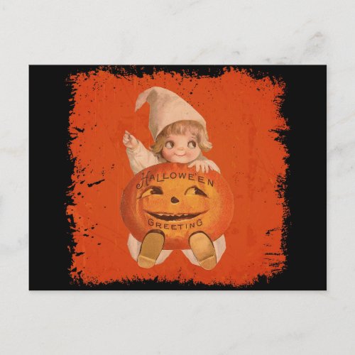 Cute Vintage Halloween Greetings Pumpkin Postcard
